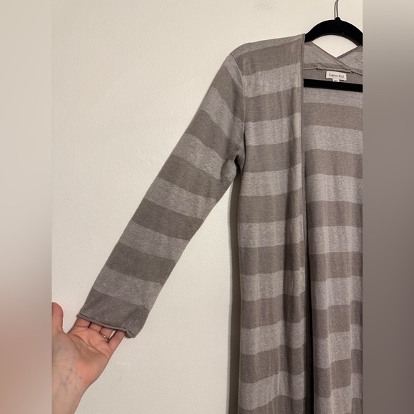 Garnet Hill Linen Striped Long Duster Cardigan Neutral Beige Size XS - Picture 3 of 6